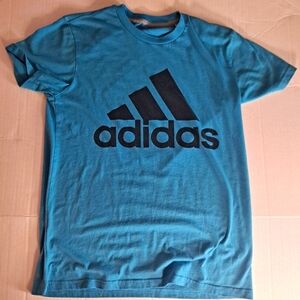 Adidas sky blue Performance Tek tshirt, black logo, men's S